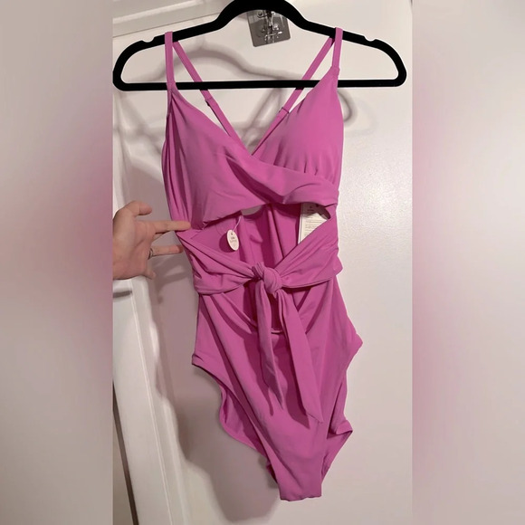 NWT CALIA Women's Tie Front One Piece Swimsuit Pink Geranium 6 - Picture 3 of 9